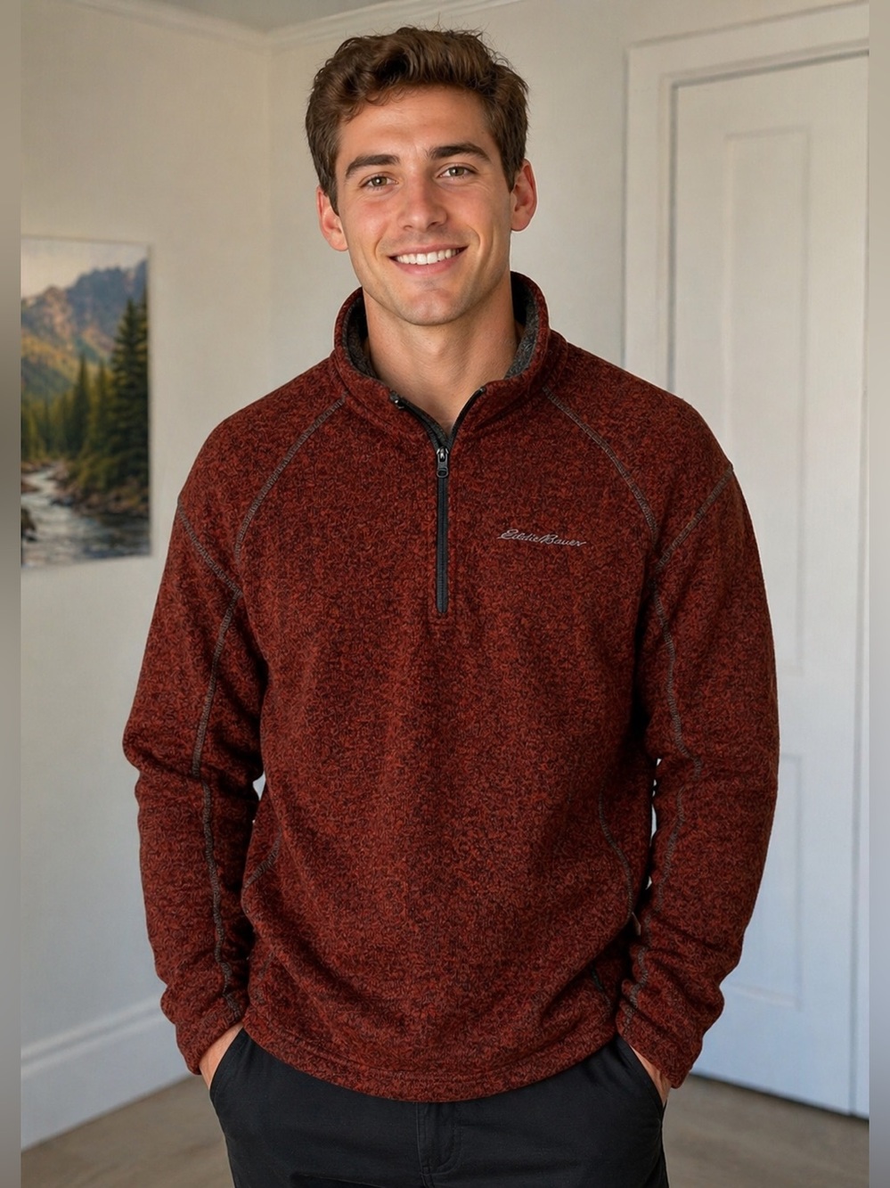 Eddie Bauer Half-Zip Sweater EUC Marled Chestnut Burnt Orange